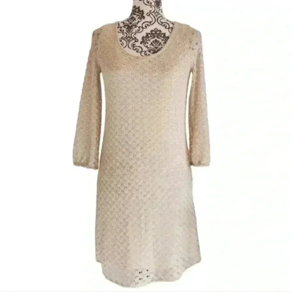 Lucky Brand Dress Retro Crochet Women XS 70s Layers Gold Crochet Fairy Y2K Boho - Picture 2 of 13